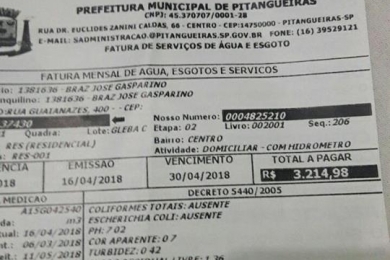 Conta d’água de R$ 3 mil assusta e revolta moradora de Pitangueiras